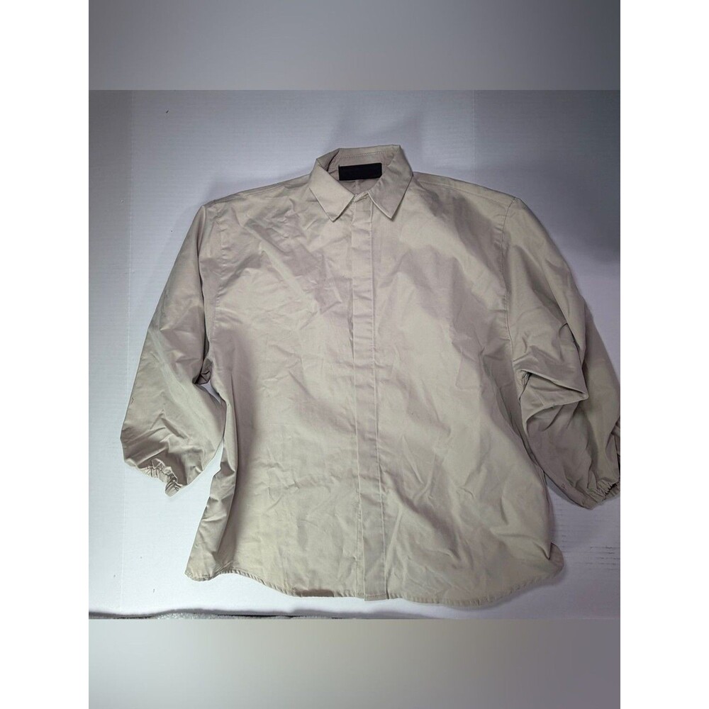 Essentials Oversized Snap Front Shirt Jacket Beige Size 12 nwot repaired button
